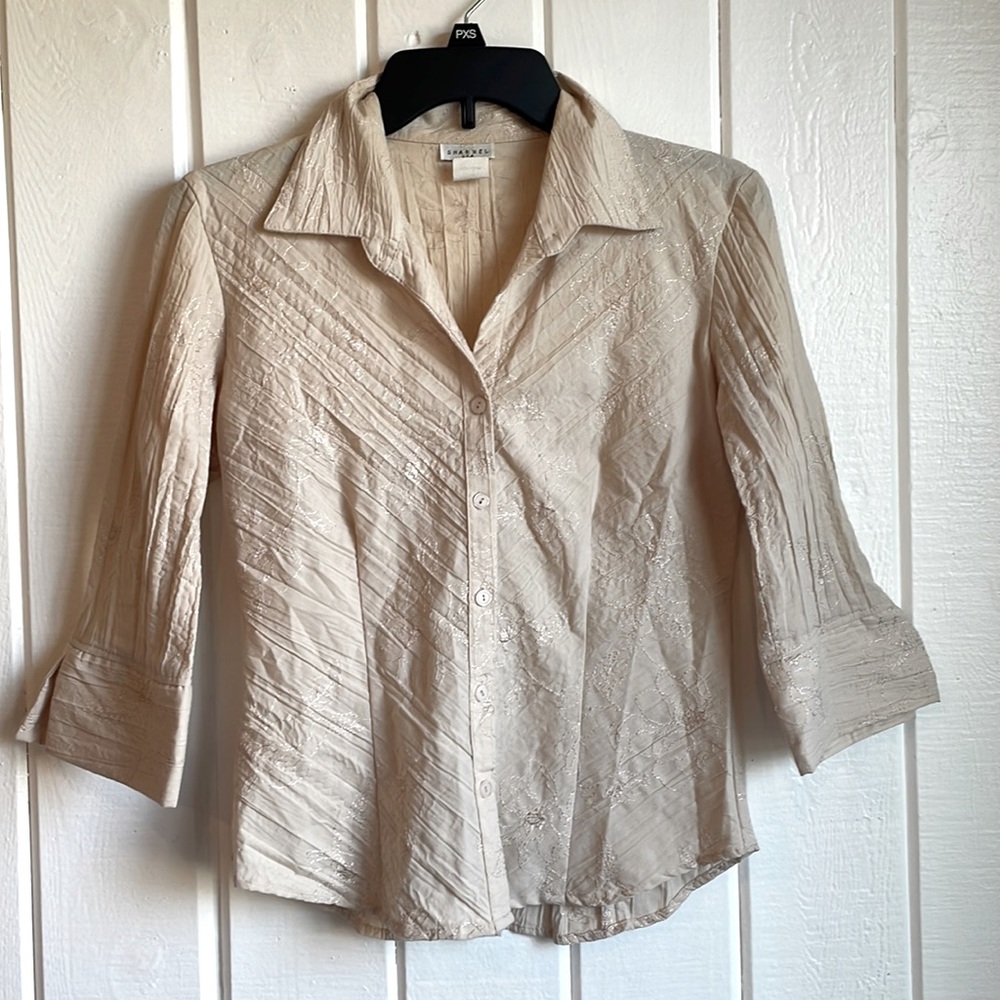 Sharnel tan floral blouse